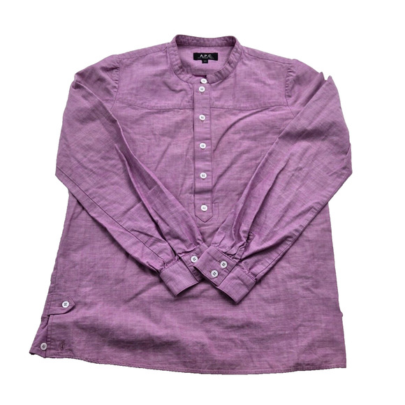 Men's A.P.C. Washed Linen Like Magenta Pink Purple 1/2 Button Down Polo Shirt XS - Picture 1 of 4
